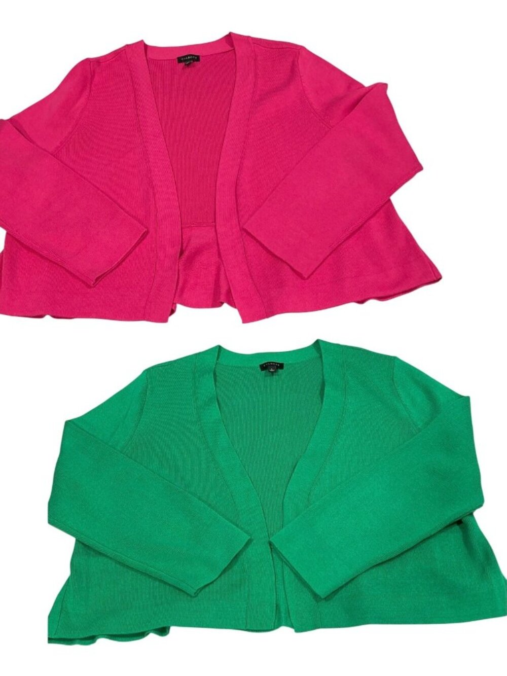 2 Talbots Vibrant Crop Cardigan Sweater Lot size L Pink Green Coastal Feminine